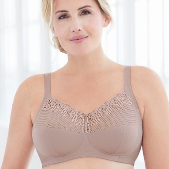 Glamorise 50H Plus-Size COMFORT LIFT Bra Wireless-Support SOFT-LACE Taupe NEW - Picture 7 of 13
